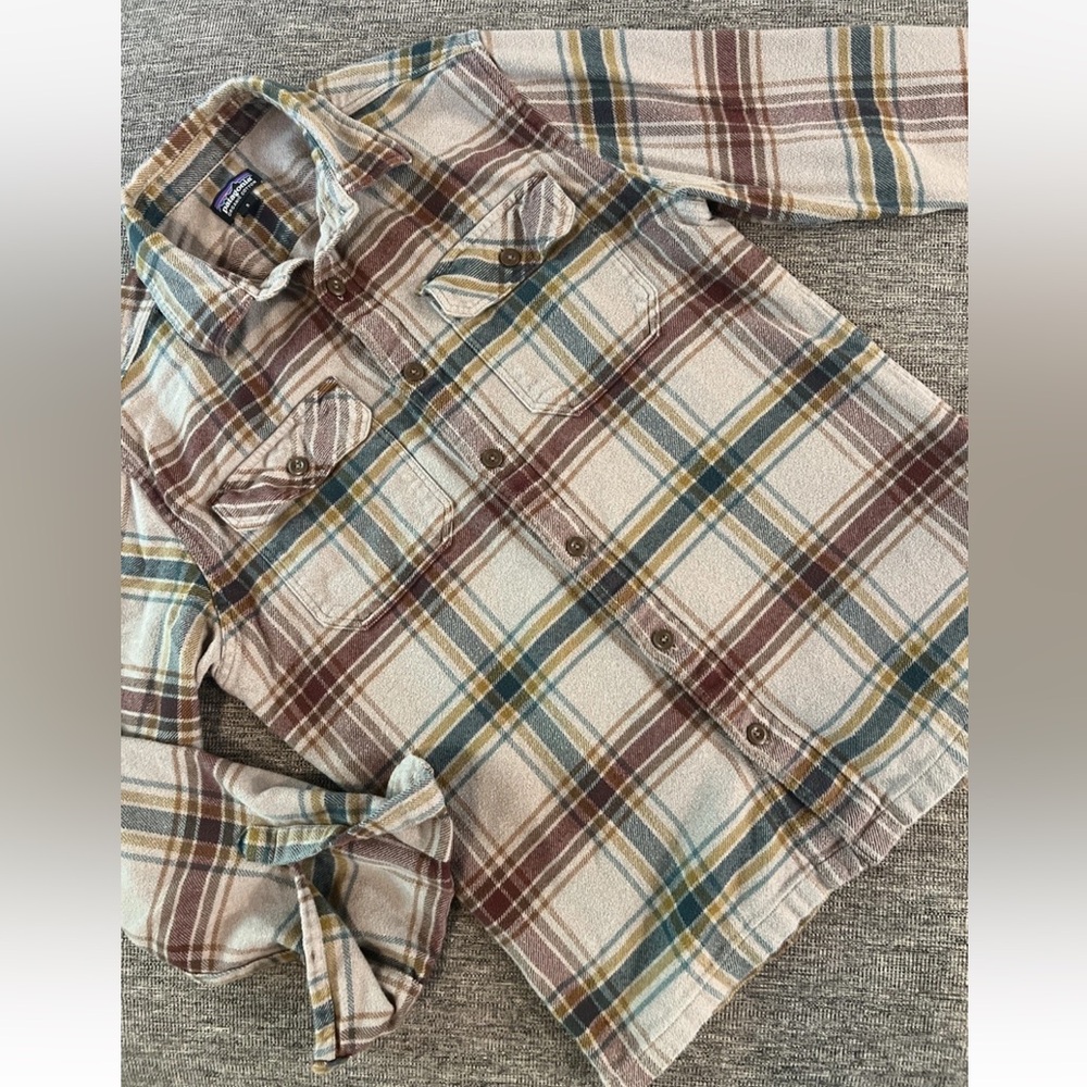 Men’s Patagonia Fjord Plaid Flannel Shirt Sz Small Gray